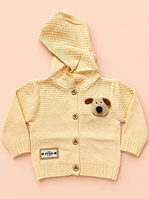 Knitted Hooded Cardigan- Butter Cream | Full Sleeves