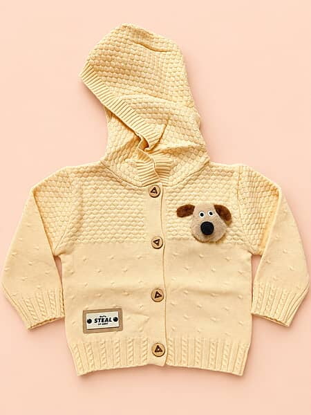 Knitted Hooded Cardigan- Butter Cream | Full Sleeves
