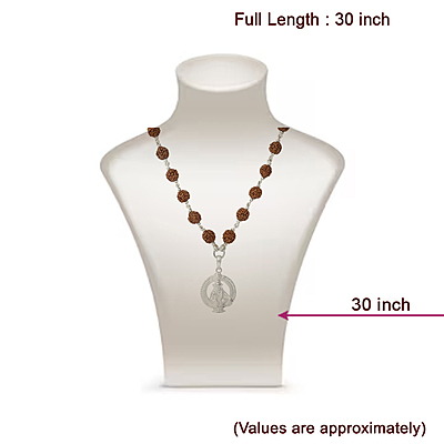 925 Silver Ayyappan Pendant & Rudraksha Mala - 8mm,54beads,30 Inches