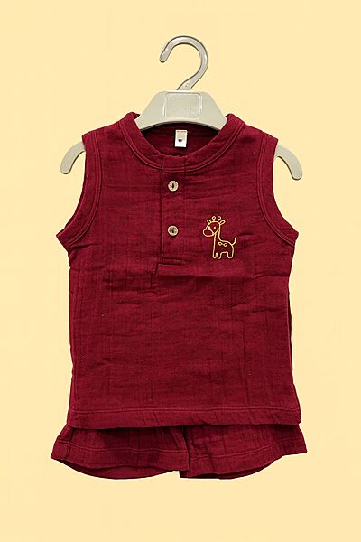 Muslin Crinkle Sleeveless Co-Ord Set - Cozy Cranberry Muslin Crinkle Sleeveless Co-Ord Set - Cozy Cranberry