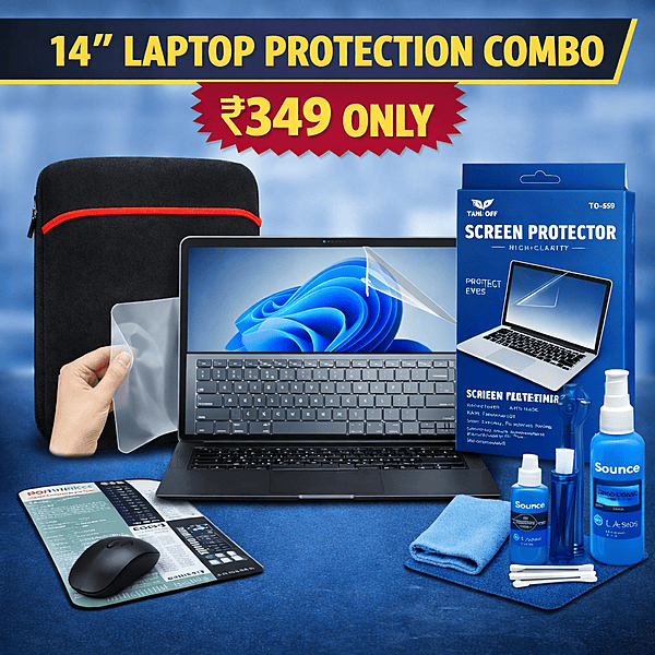 14 Inch Laptop Protection Combo ₹349 – Sleeve, Screen Guard, Keyboard Protector & Cleaning Kit