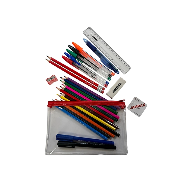 Stationery Filled Red Zip 8x5"" Pencil Case with Colouring Pencils