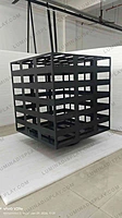 Four-sided LED cube cabinet 960 mm per side in powder-coated GI, hanging display – Lumina