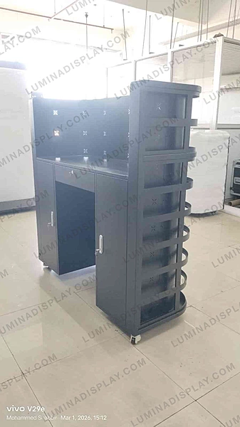 LED DJ table cabinet 1280 mm wide in GI, 2240 x 1280 mm video front, front service – Lumina