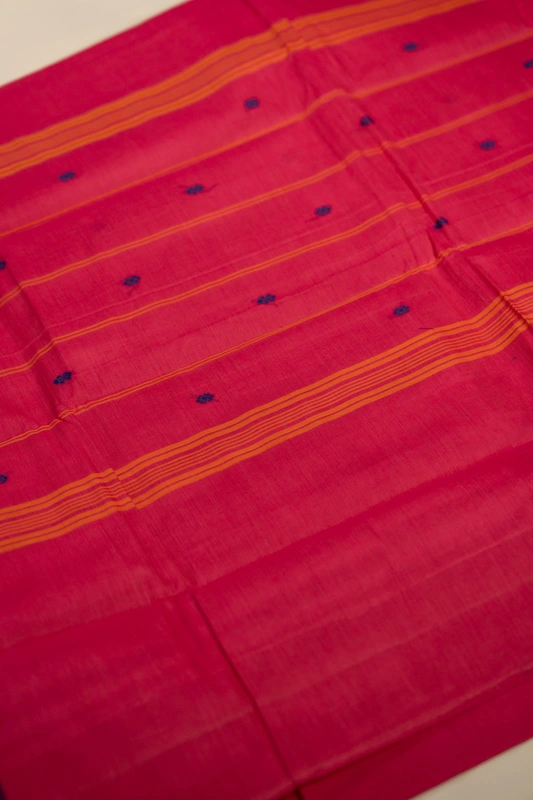 Kanchi Cotton body butta - Rani Pink Cotton Saree with Royal Purple Peacock Zari Border