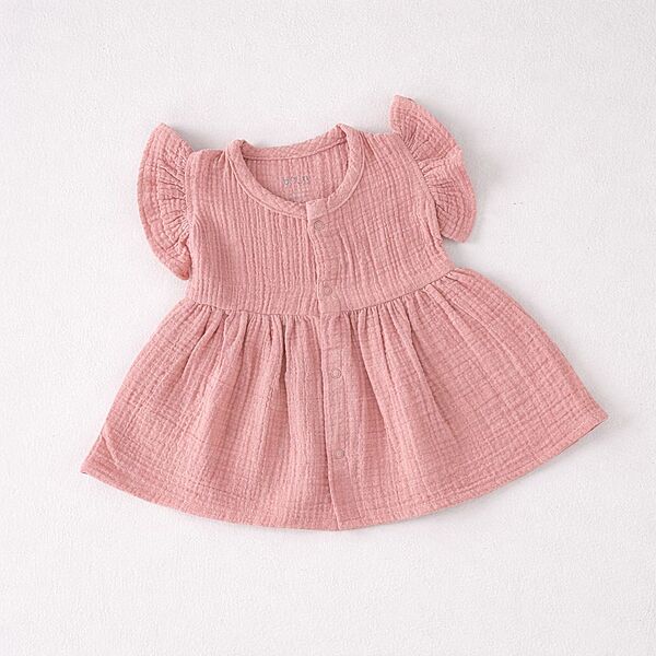 Rose Pearl Crinkled Muslin Frill Frock