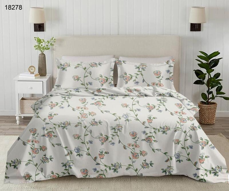Rose Garden: The Azure Bloom 2 | 100% Premium Cotton King Size Bedsheet