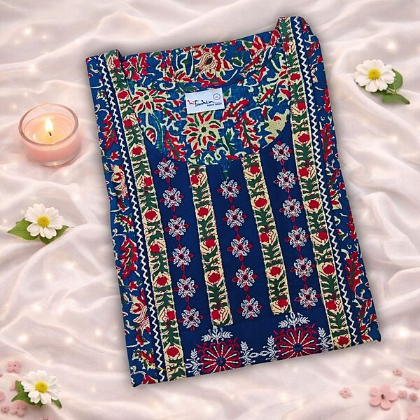 French Navy Blue Cotton Nighty With Geometric Print All Over From Libas Loungewear - AL1175