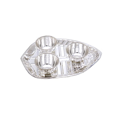 Silver Haldi Kumkum Trible Leaf Holder