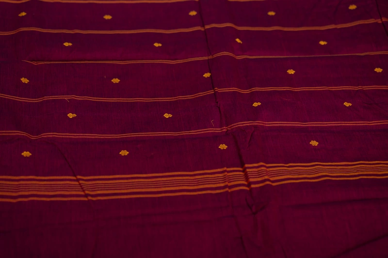Kanchi Cotton body butta - Magenta Cotton Saree with Deep Coffee Brown Floral Zari Border