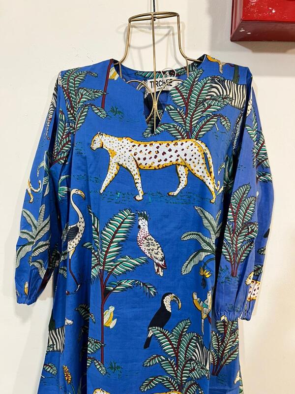 Rihana's Sleeved A-Line Dress - Blue Jungle