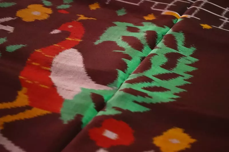 Traditional Ikat silk saree with Bird and Floral Motifs | Handwoven Design