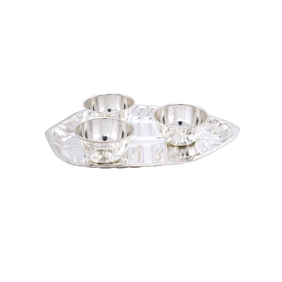 Silver Haldi Kumkum Trible Leaf Holder