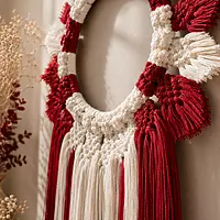 Crimson & Ivory Macrame Wreath Wall Hanging