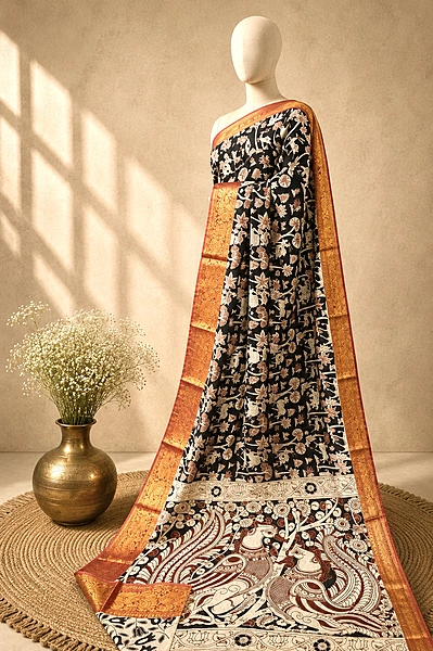 Kalamkari Block Print Silk Cotton Nizam Border Saree #20