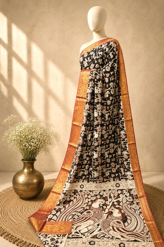 Kalamkari Block Print Silk Cotton Nizam Border Saree #20