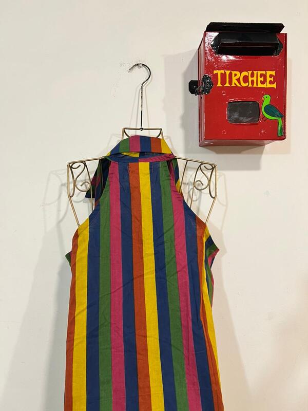 Cyra's Racer Back Dress with Collar -Multi-colour Stripes