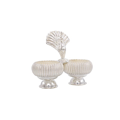 Silver Haldi Peacock Kumkum Holder
