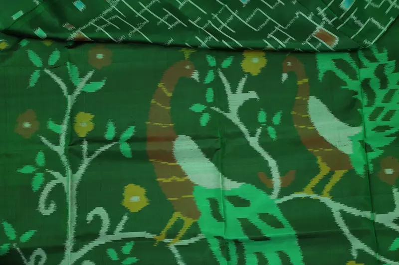Green Ikat Silk Saree with Traditional Handwoven Motifs