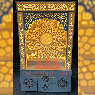 Divine Backlit Om Mandir in White Corian with Elegant Design Divine Backlit Om Mandir in White Corian with Elegant Design