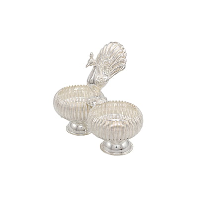 Silver Haldi Peacock Kumkum Holder
