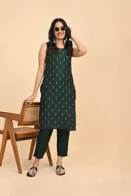 Women jacquard kurta - Green