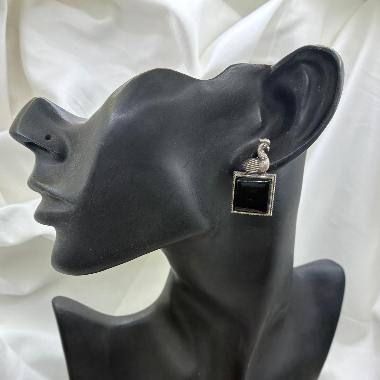 Silver plated Brass Earrings (Black) #14