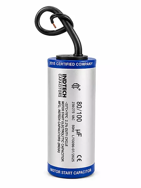 Indtech 60 MFD (80-100) Motor Start Capacitor | 275V | Aluminium | Electrolytic