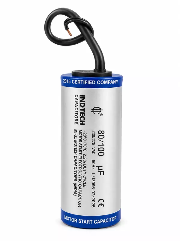 Indtech 60 MFD (80-100) Motor Start Capacitor | 275V | Aluminium | Electrolytic