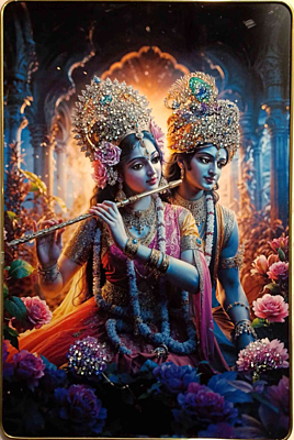 Radha Krishna Flute Wall Art | Divine Love & Music Decorative Panel for Home, Pooja Room & Living Space