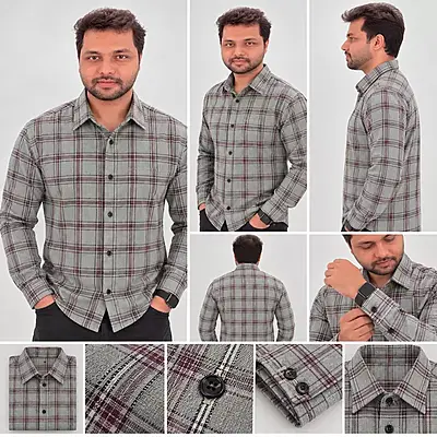 Olive Green Burgundy Check Full Sleeve Cotton Shirt 4838