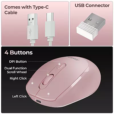 WIRELESS MOUSE FOXIN FLOW BT+2.4GHZ DPI (PINK)