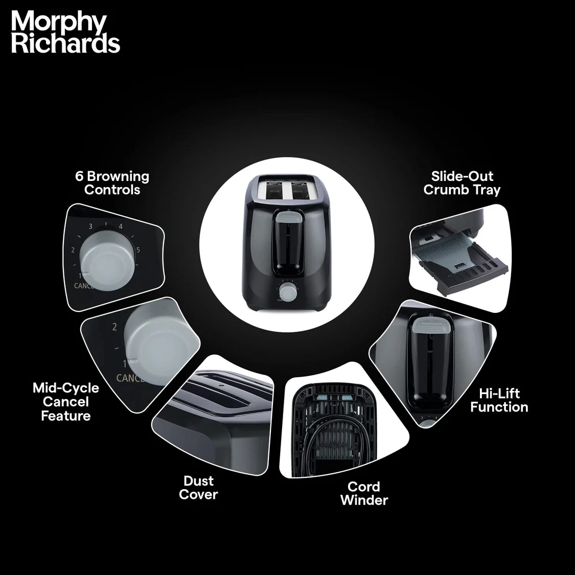 Morphy Richards AT 200 Bread Toaste- 2 slices 700W- Pop-Up - Cool-Touch Body - Removable Crumb Tray