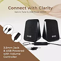 Lapcare LUS‑204 (Twinny 2 compact USB-powered speaker set delivering 5 W×2 stereo sound 3.5 mm AUX input, inline volume control distortion‑free output compatible with PCs