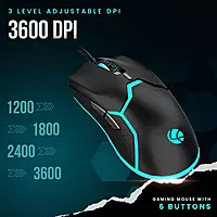 Lapcare Champ Razor LGM‑204 gaming mouse: 3600 DPI optical sensor, rainbow RGB backlight, 6 macro buttons, rubber oil grip & 5M click lifespan.
