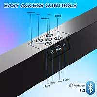 Lapcare Musi Bar LSB‑630: 16 W (8 W×2) stereo Bluetooth 5.3 soundbar with mic, 52 mm dynamic drivers, AUX/USB/TF support, up to 20 hr playback, compact & portable.