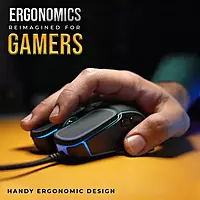 Lapcare Champ Voyager LGM‑201 mouse: configurable 7200 DPI optical sensor, rubber‑grip ABS body, dazzling RGB lighting & macro keys.