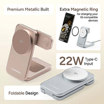 Ambrane AeroSync Trio 2 Wireless Charger (Mocha Mousse)