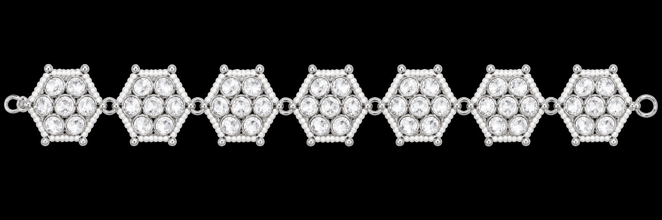White Stone Matha Patti with Silver-Tone Floral Link Design
