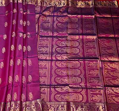 Blue Rani pink dual tone princess motif Swarnachari  resham saree with golden zari