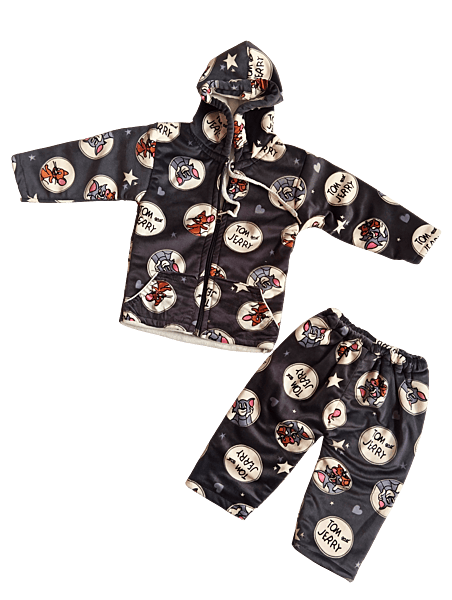 Kids Cartoon Print Winter Tracksuit – Hooded Jacket and Pants Set