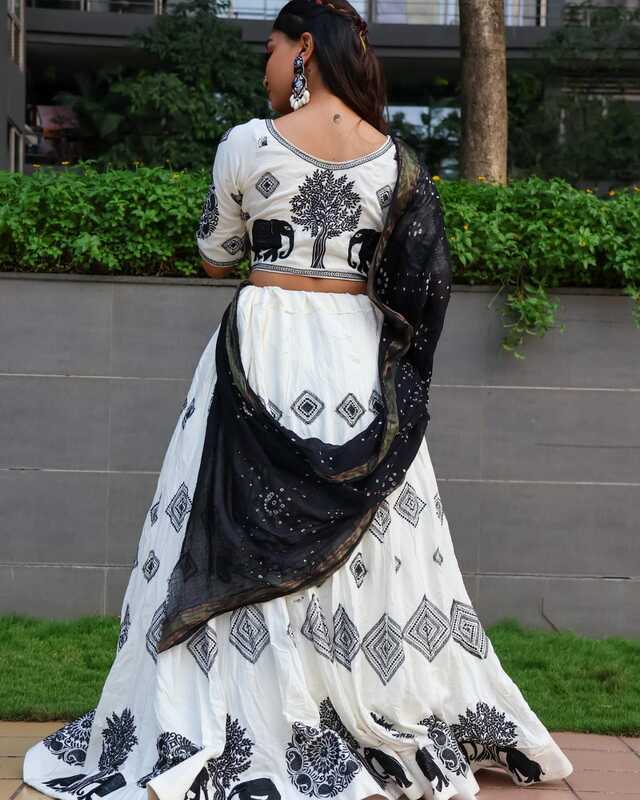 Black and white Digital Print Muslin Cotton Lehenga Choli D.37