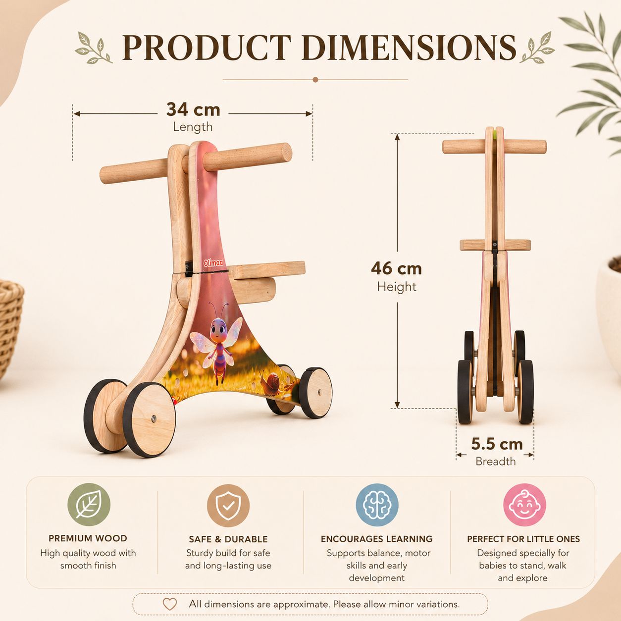 3-in-1 Wooden Baby Push Walker/ Balance Cycle / Push Scooter - Olima 3-in-1 Wooden Baby Push Walker/ Balance Cycle / Push Scooter - Olima