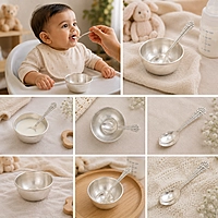 Sterling Silver Baby Feeding Bowl & Spoon Set – Traditional Silver Baby Tableware