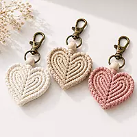Macrame Heart Keychain — Ivory, Beige & Blush Pink (Set of 3)