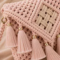 Blush Pink Macrame Clutch with Gold Tassels & Diamond Weave Panel