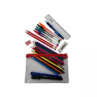 Stationery Filled Red Zip 8x5"" Pencil Case with Colouring Pencils