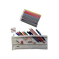 Stationery Filled White Zip 13x5"" Pencil Case with Colouring Pencils