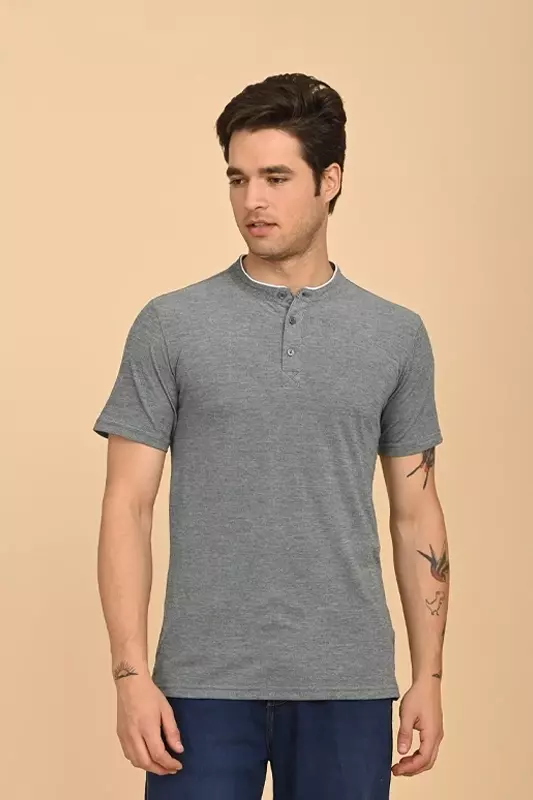 Men's Mandarin Collar T-Shirt - Teal