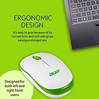Acer Wireless Optical Mouse – 1600 DPI  2.4GHz  Ambidextrous  White & Green